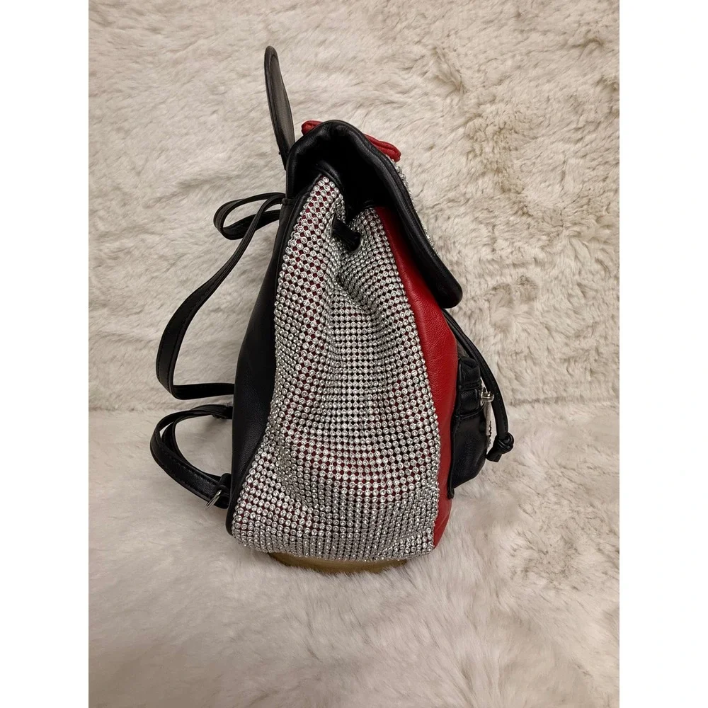 Disney Parks Minnie Mouse Rhinestone Mini Backpack Red Blk Bow Free Mickey Charm